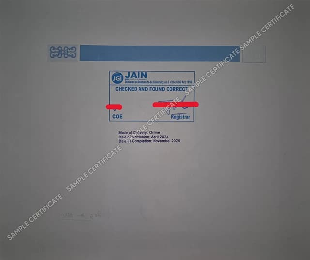 JAIN Degree Certificate back